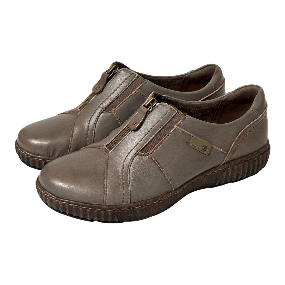 Clarks Magnolia Zip Women's Slip On Shoes Dark Taupe Leather 7.5W Comfort NEW